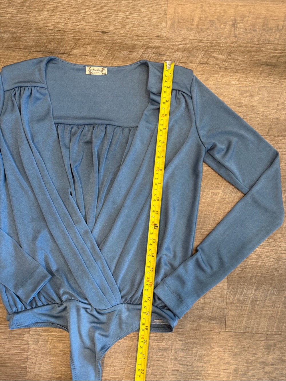 Free People Turnt Bodysuit Copenhagen Blue XS Wrap Long Sleeve Going Out NWOT - Picture 9 of 9